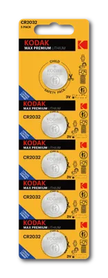 Pilas de litio Kodak MAX PREMIUM CR2032 · tira precortada de 5